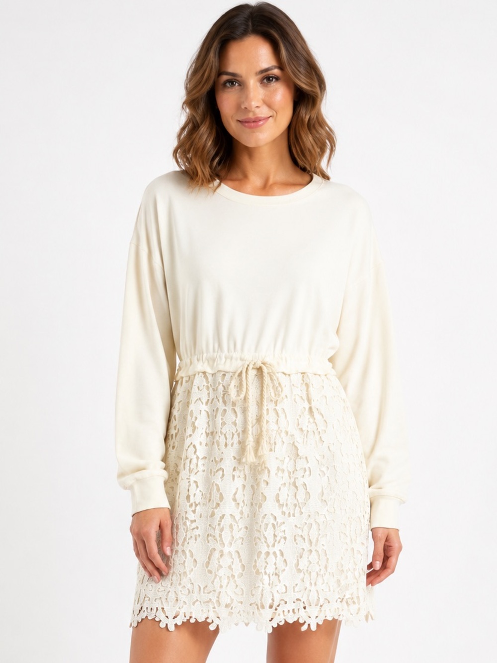 See By Chloe Cotton Jersey Guipure Lace Bottom Dress Loose Fit women size M NWT